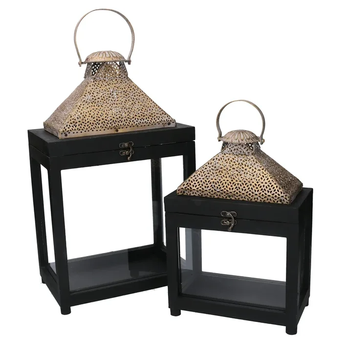 Lanterna Legno Nero 28X18X47 Cm