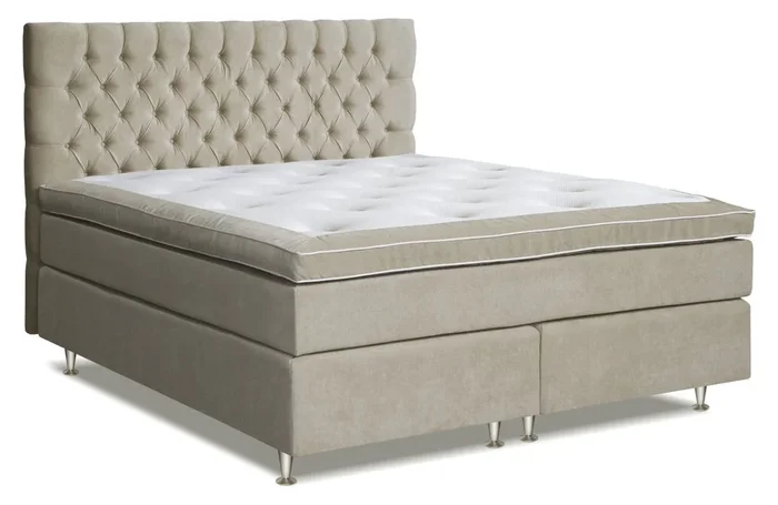 Letto boxspring MINDORO, base: molle Bonnell, materasso: molle insacchettate, topper: schiuma – 160 x 200 cm – beige