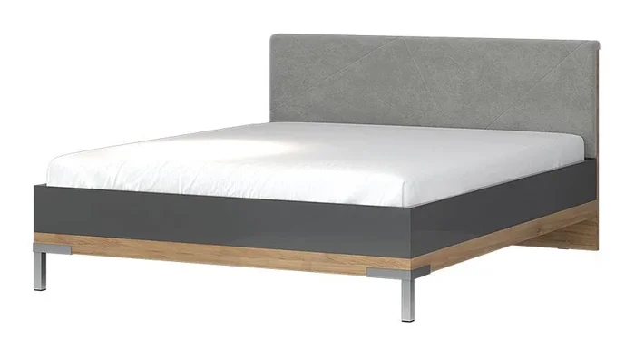 Letto king size “Vaitele” 32, antracite lucido / noce – 180 x 200 cm (l x p)