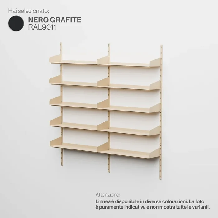 Linnea – Sistema Modulare a Parete (5 mensole da 90 cm, campata doppia) – Nero Grafite (RAL9011)