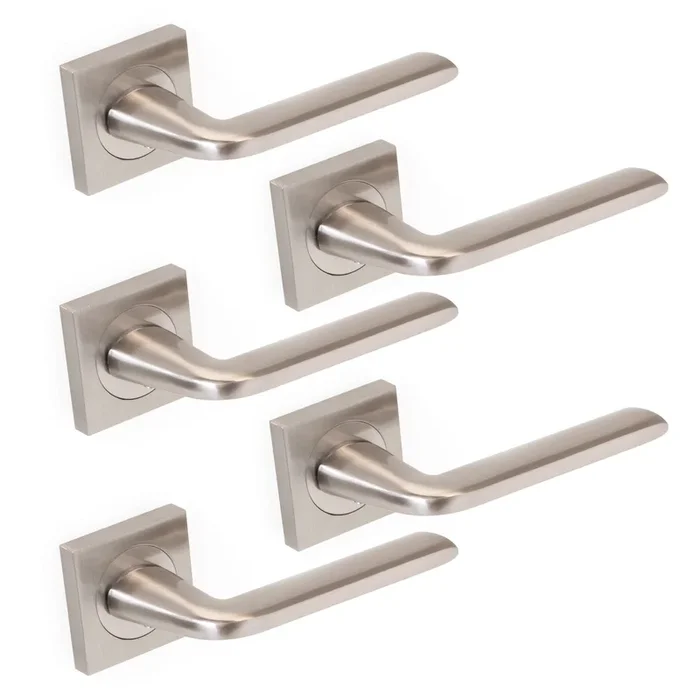 Maniglie Sydney per Porta da Interno con Rosetta 50 x 50 mm Alluminio e Zama Nickel 5 Set. Emuca