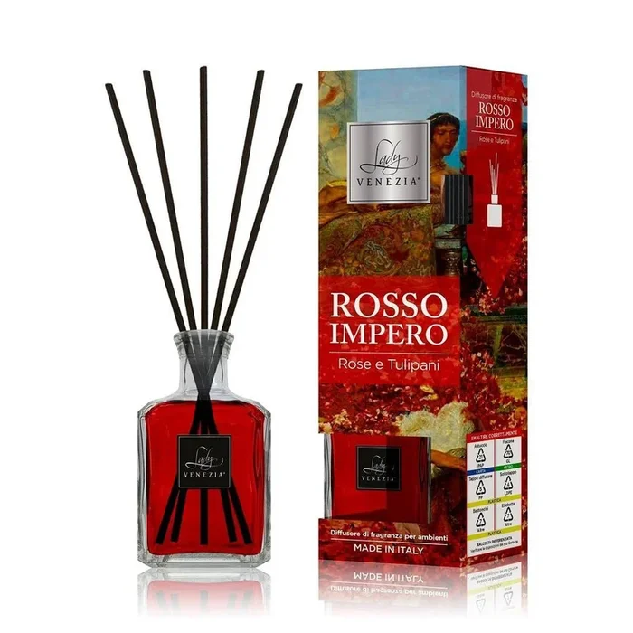 MAXI DIFFUSORE AMBIENTE BASTONCINI FRAGRANZA ROSSO IMPERO ROSE E TULIPANI 250 ML