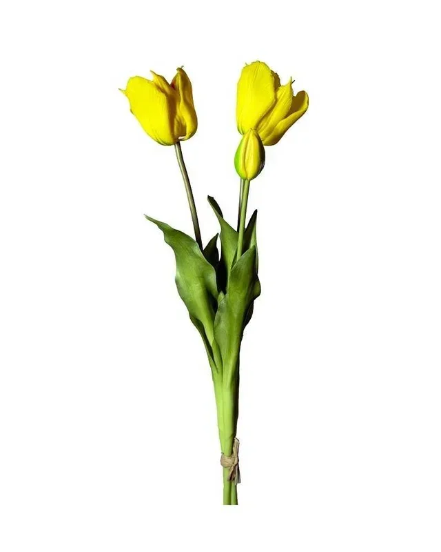 Mazzo di Tulipani Real Touch con 3 Fiori – Altezza 50 cm, Colore Giallo