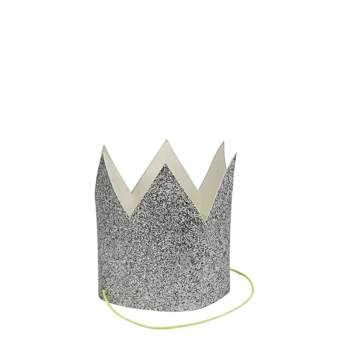 Mini corone glitter argento (x 8)