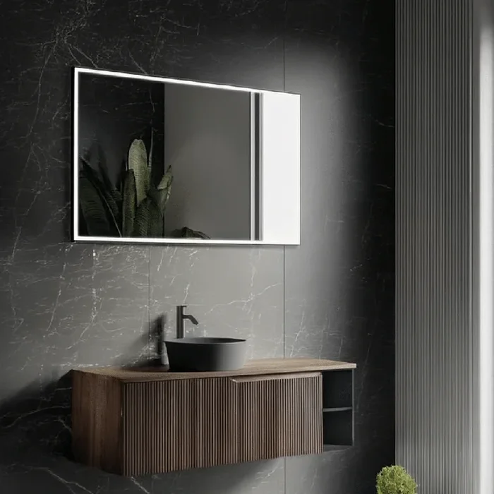 Mobile Bagno Sospeso 120 Cm Un Cassetto Con Vano a Giorno Specchio a Led 70×120 Cm ItalBagno “Victor “