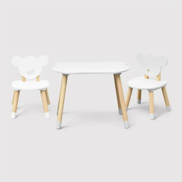 Nefel – Set tavolino per bambini e 2 seggiole bianco e marrone