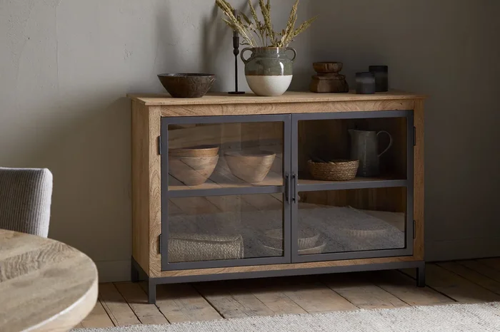 Nirvi Mango Wood & Iron Sideboard – Black