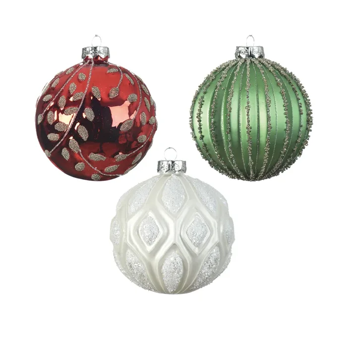 Palline di natale assortite rosso – verde – bianco Ø10 cm