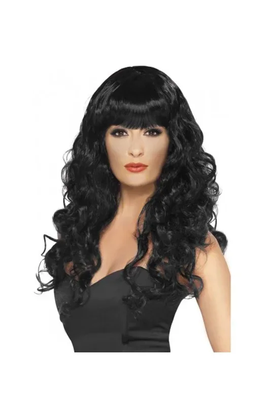 Parrucca donna lunga nera mossa