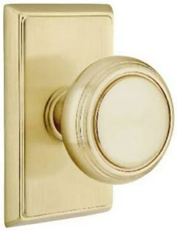 Passage Knob with Rectangular Rosette in Satin Brass
