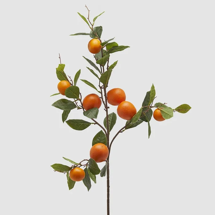 Pianta artificiale ramo di arancio con foglie e frutti