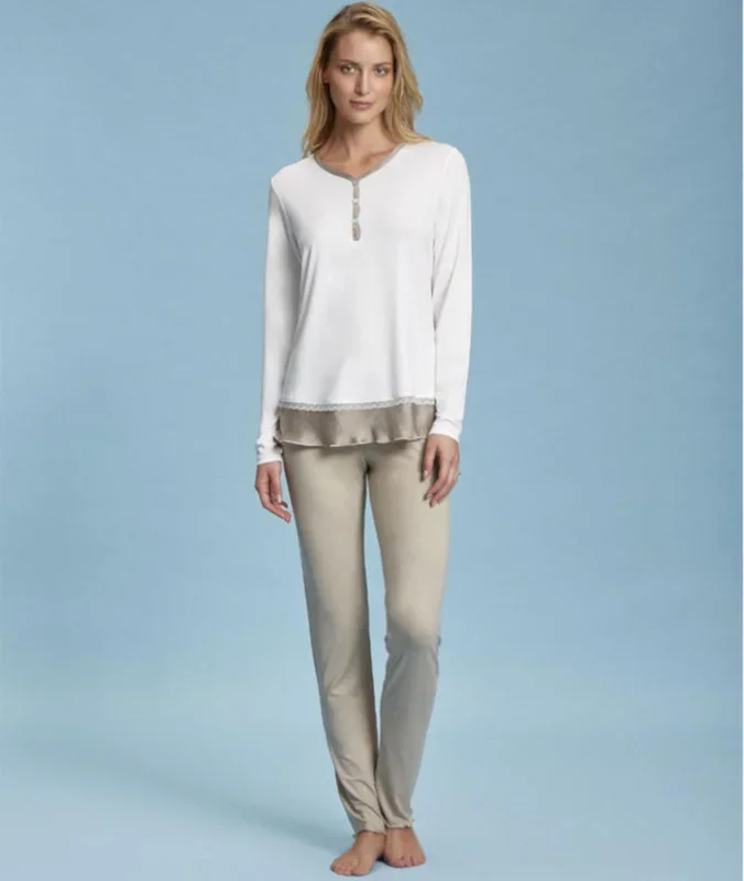 PIGIAMA DONNA MANICA LUNGA PANTALONE LUNGO BORBONESE