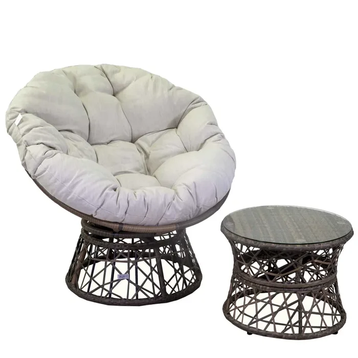 Poltrona da Giardino con Cuscino e Tavolino in Alluminio e Polyrattan Baltimora Grigio