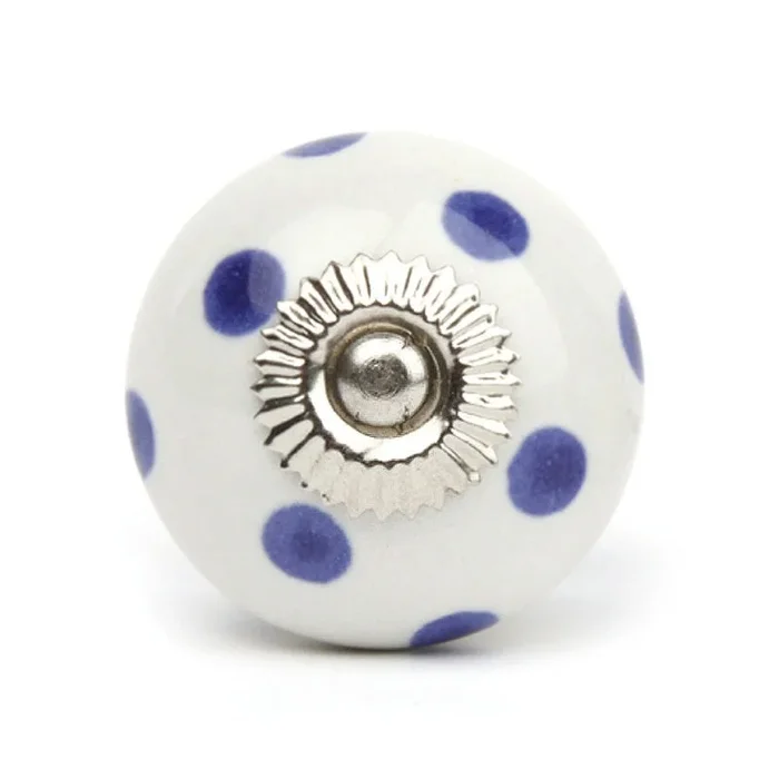 Pomello Grande in Ceramica Bianco a Pois Blu