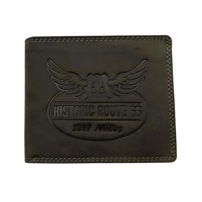 PORTAFOGLIO DA UOMO ROUTE 66 NERO IN VERA PELLE CON LOGO INCISO – 1916ROAD2 NE