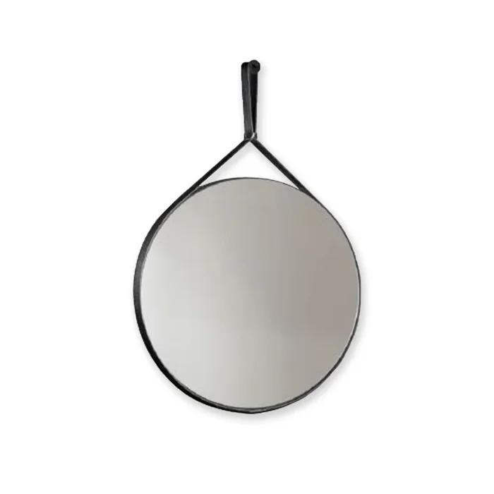 Pusi – Specchio con cornice ecopelle nera (diametro 60cm)
