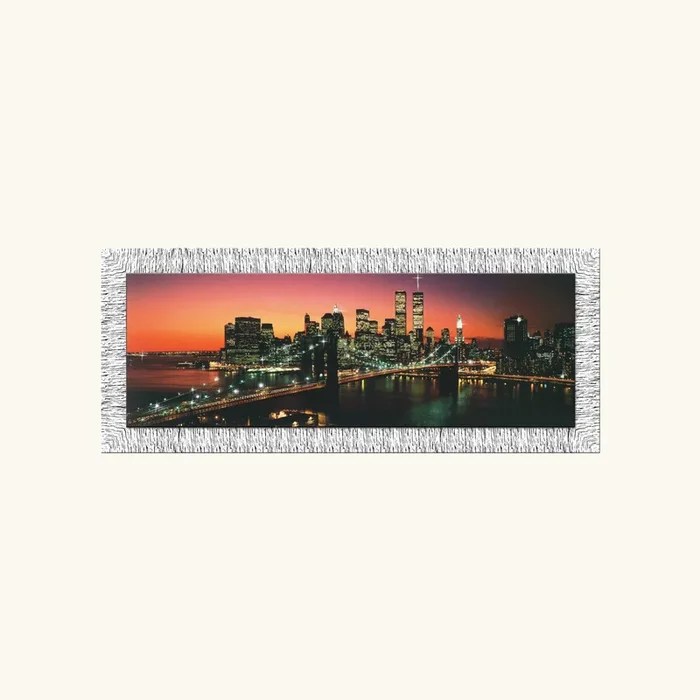 Quadro skyline con cornice argento decori materici glitterati e strass 154×64