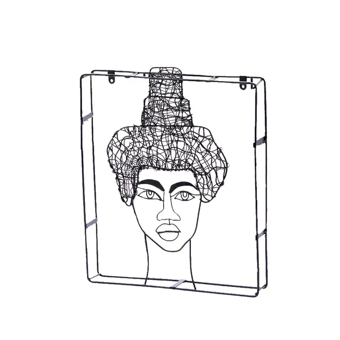 Quadro Testa Chignon – Decorazione da parete volto in filo di metallo nero 30 cm X 35 cm