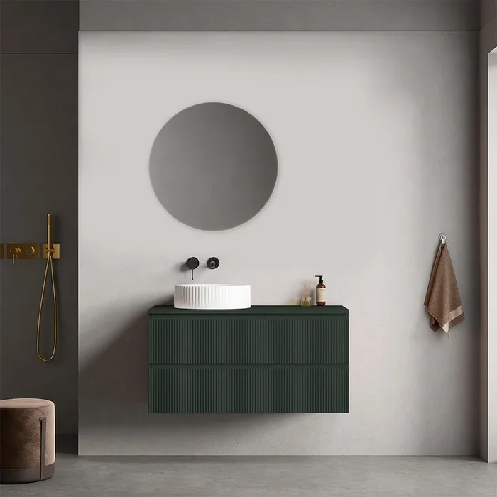 Roving bagno sospeso cannettato reversibile 100 cm Verde Comodoro per Lavabo d’appoggio Specchio Tondo – Fiji Paint Top Canneté
