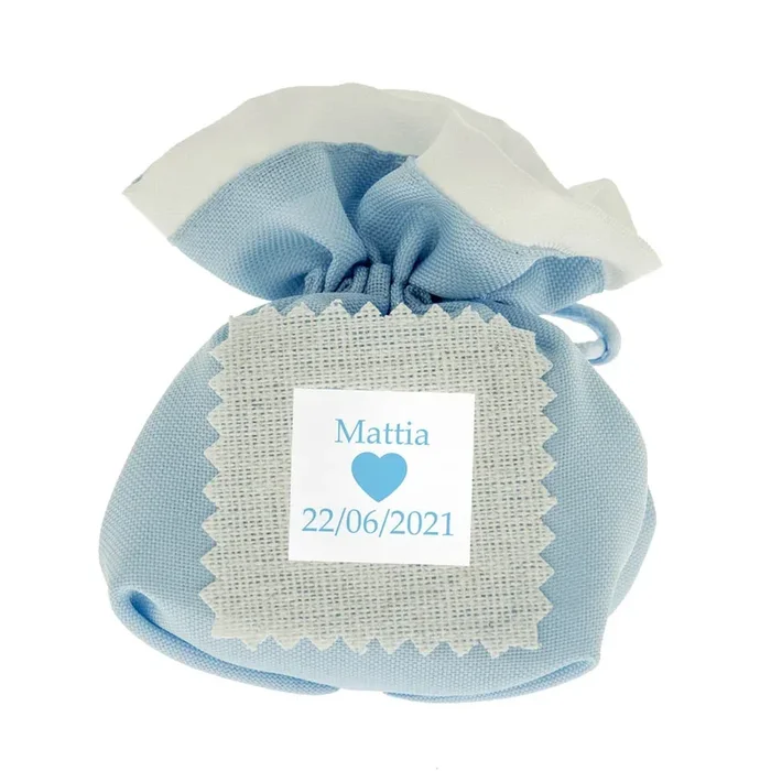 Sacchetto Celeste Con Tag Personalizzabile (Conf. da 12 pezzi.)
