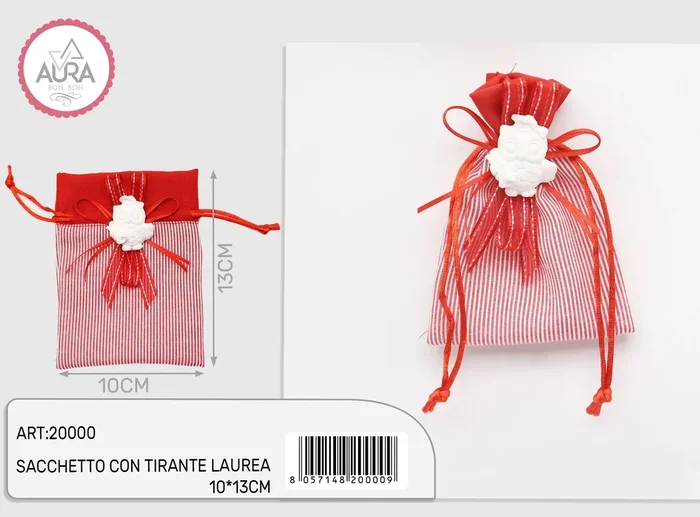Sacchetto con tirante laurea 10x13cm con tag gufo