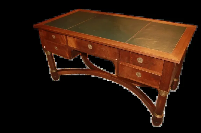 Scrivania Impero di Inizio 1900 Francese in Legno di Mogano con Piano in Pelle