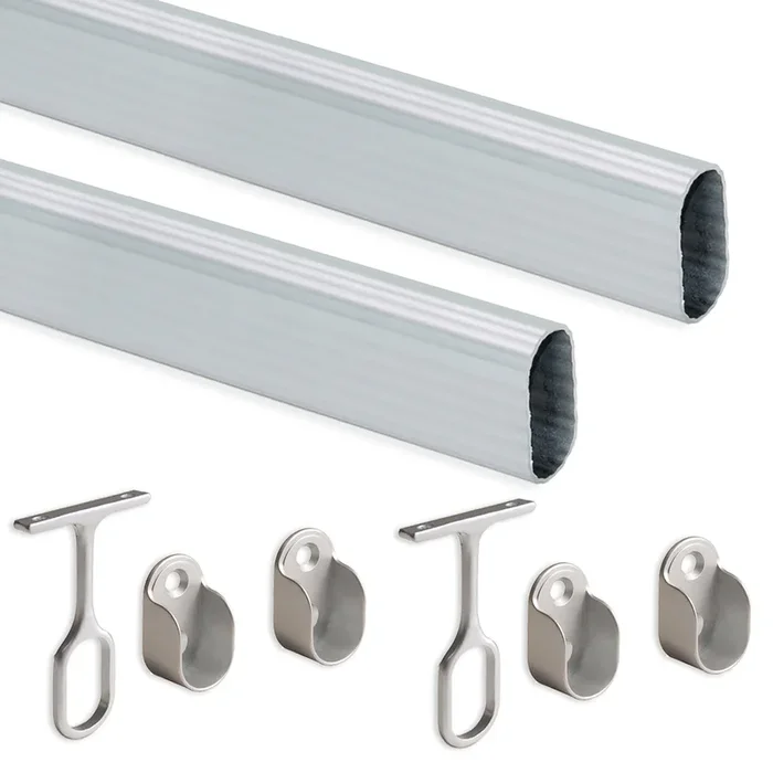 Set 2 Bastoni Appendiabiti per Armadi Ovali 140 cm in Alluminio Emuca Anodizzato opaco