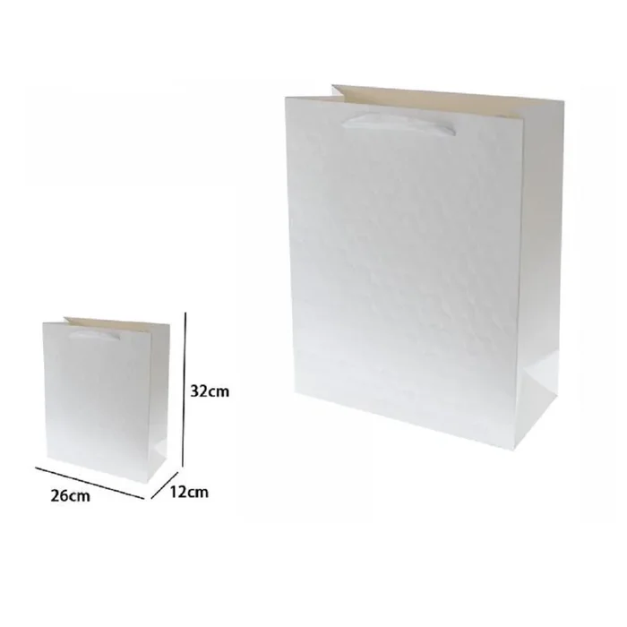 SET 2 BORSE BUSTE REGALO SHOPPER BIANCA GOFFRATA MANICO TESSUTO 32X26X12CM 69924
