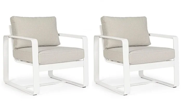 Set 2 Poltrone 74x78x84h cm con Cuscini Merrigan Bianco