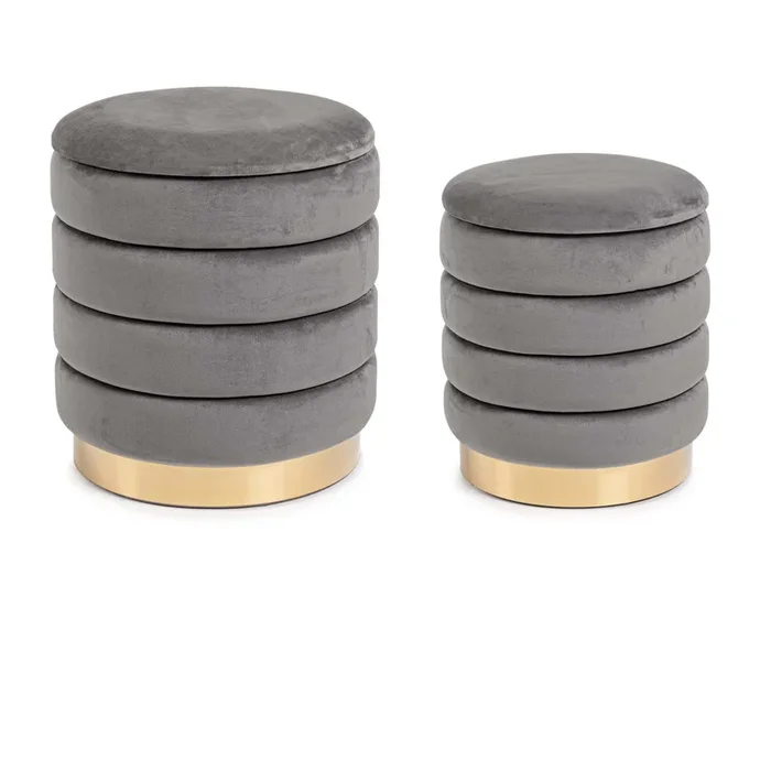 Set 2 pouf contenitore DARINA grigio Ø36 e Ø40
