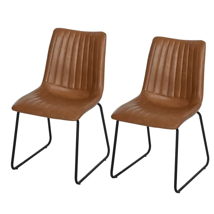 Set 2 Sedie Imbottite in Similpelle Marrone Chiaro