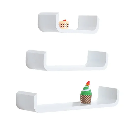 Set 3 Mensole da Parete per Casa e Ufficio in MDF Bianco