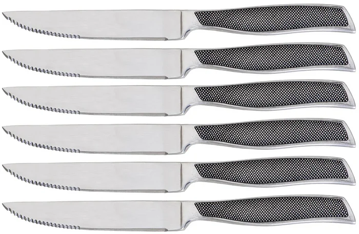 Set 6 Coltelli da Tavola Lama Seghettata in Acciaio Inox Rambo