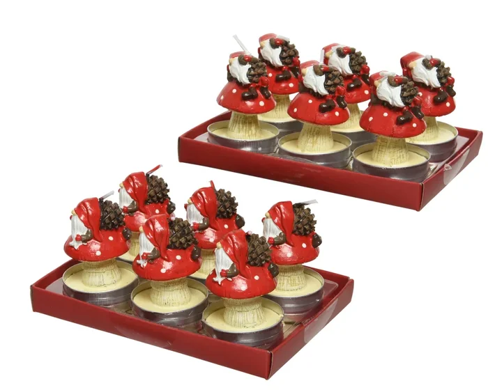 Set 6 Tealight Con Gnomi 9X6 Cm
