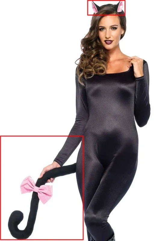 set costume da animale da gatto nero con coda lunga lunghissima