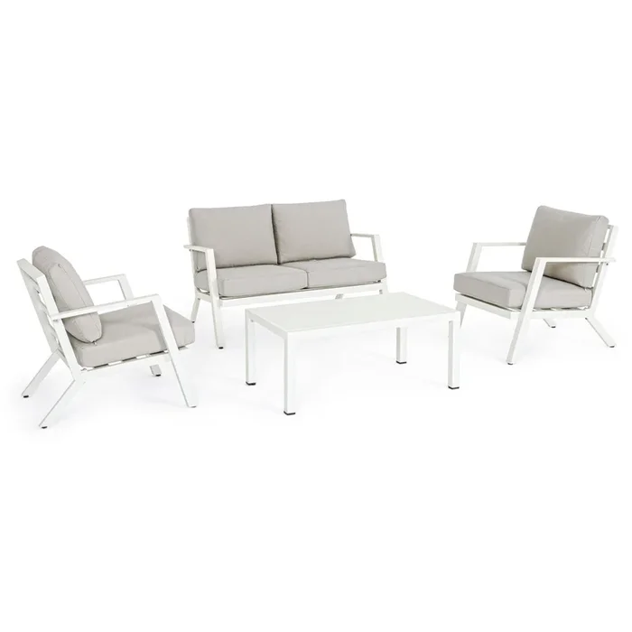 Set da esterno 4 pezzi salotto con cuscini Harley bianco