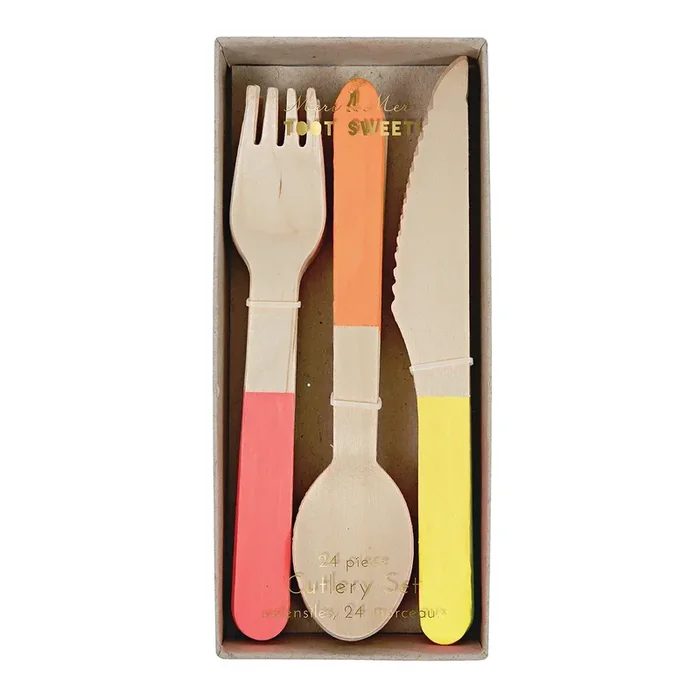 Set di posate in legno neon (x 24)