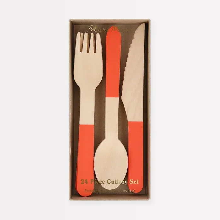 Set di posate in legno rosso pomodoro (x 24)