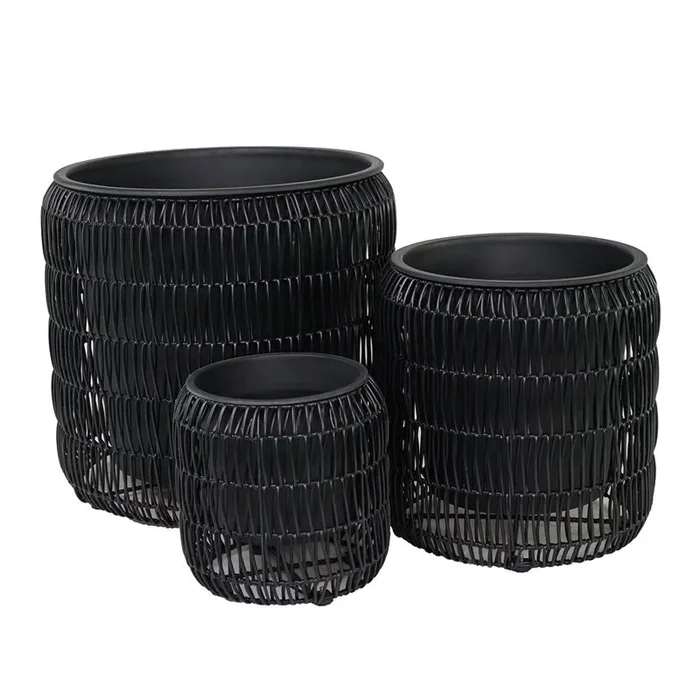 Set Portavasi Nero Intrecciato in PVC – Design Moderno