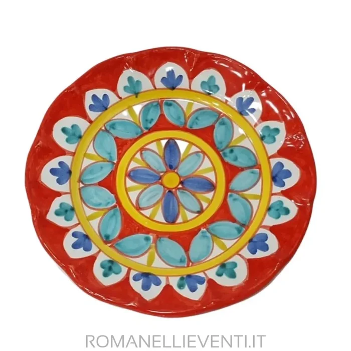 Set servizio piatti decoro geometrico rosso selenio
