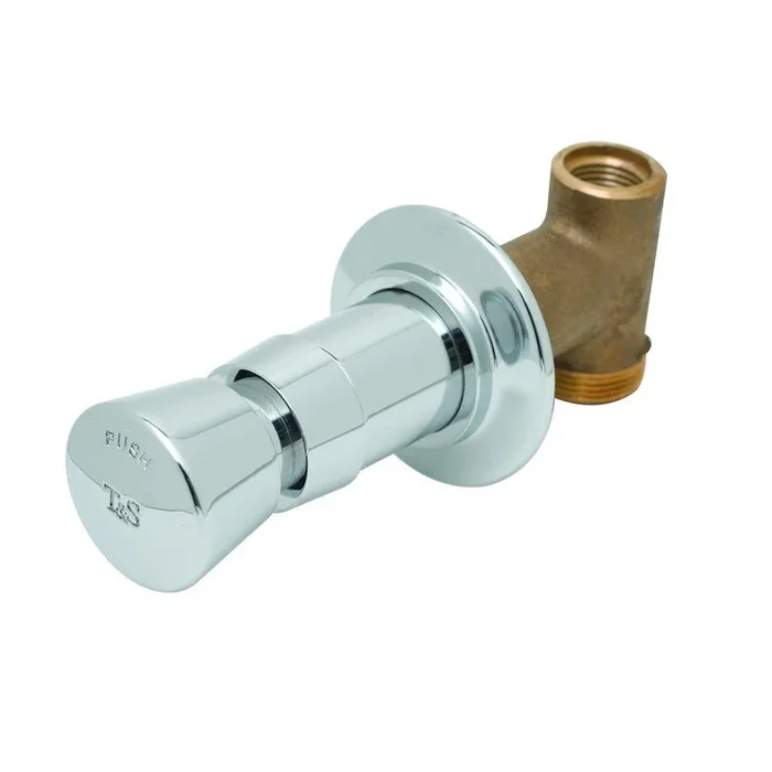 Single Handle Push Button Wall Mount Faucet in Polished Chrome