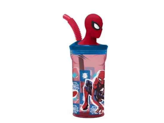 Spiderman Bicchiere con cannuccia 3d tritan ml.360