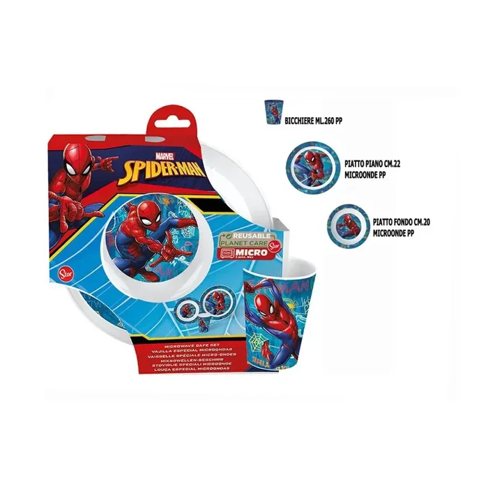 spiderman set 3pz. 2 piatti+bicchiere microonde