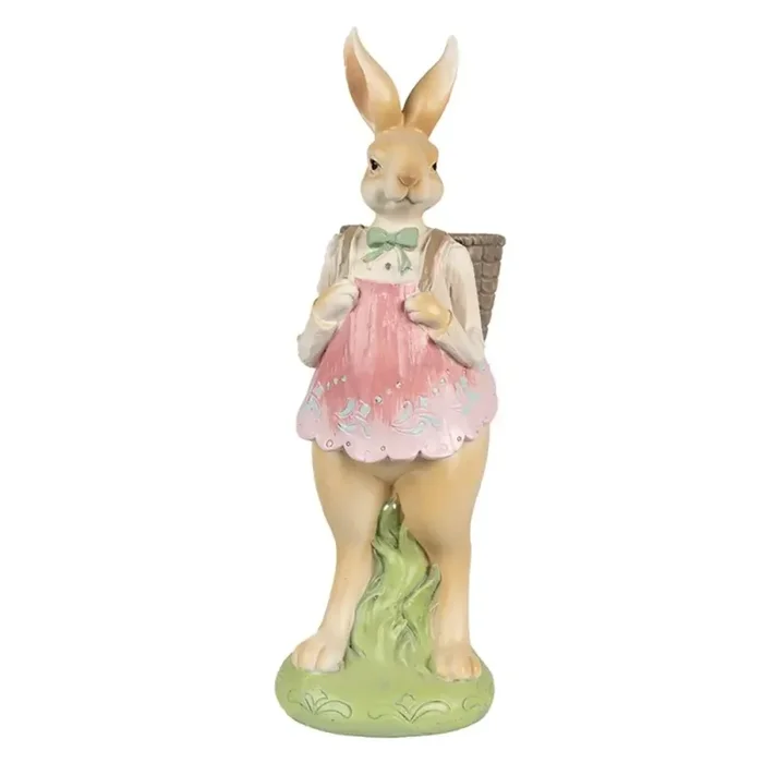 Statua coniglio in resina marrone rosa e verde-Clayre & Eef