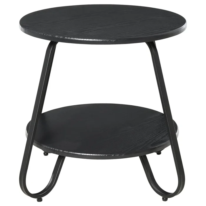 Tavolino Basso 2 Ripiani Ø50×46,5 cm in Metallo e Legno Nero