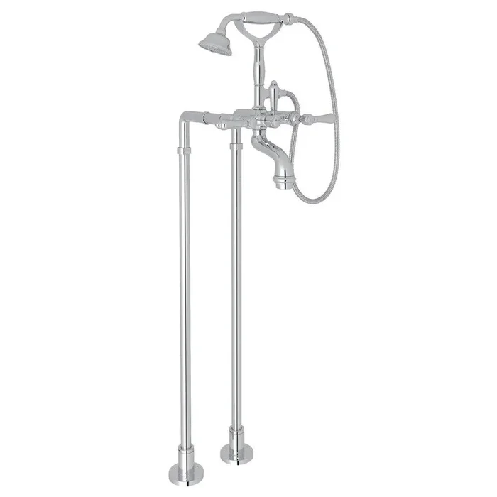Three Lever Handle Floor Mount Filler in Polished Chrome