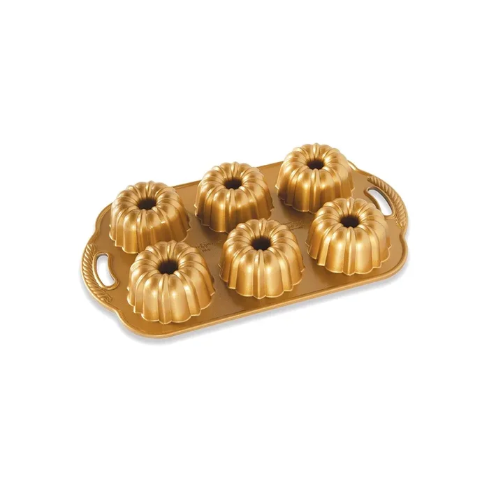 Tortiera ANNIVERSARY BUNDLETTE BUNDT, per 6 ciambelle, oro, Nordic Ware