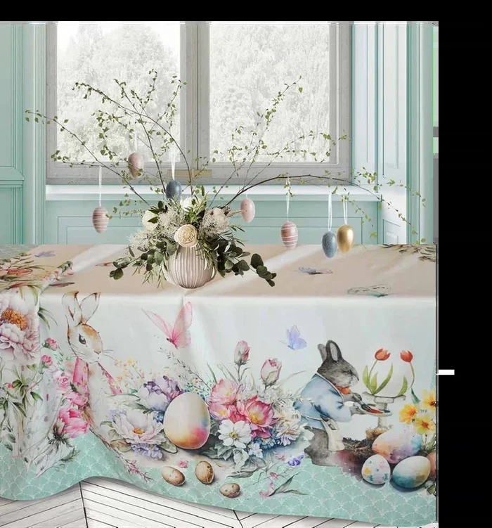 Tovaglia antimacchia Easter Eggs Conigli 8 posti 150×220