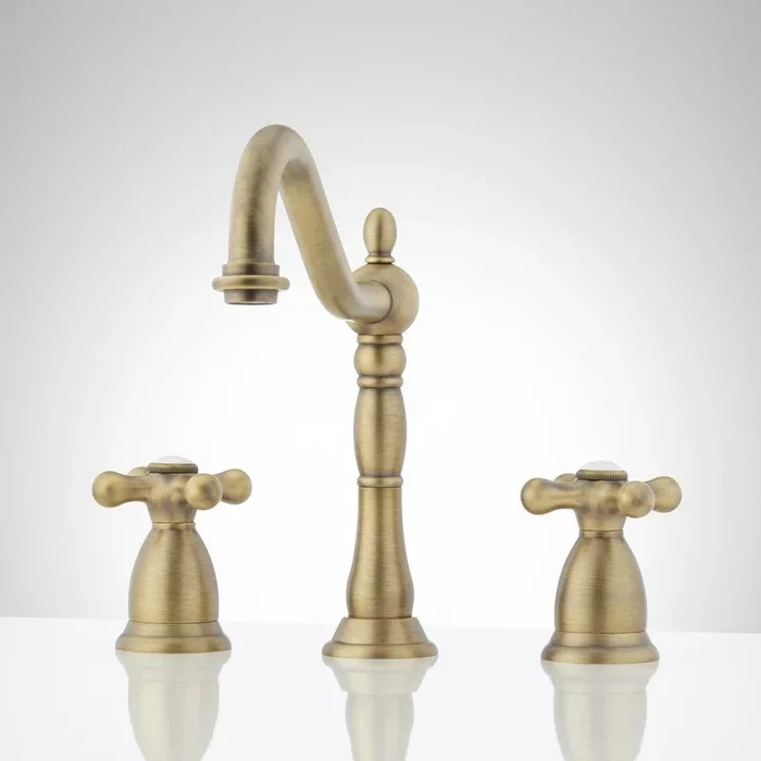 Two Handle Widespread Bathroom Sink Faucet in Aged Brass