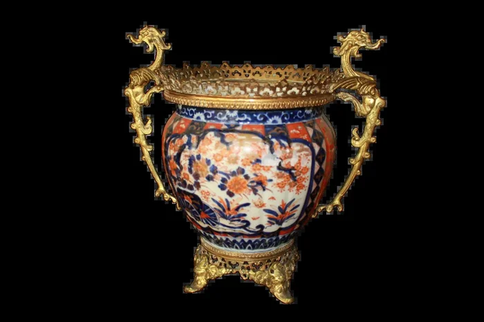 Vaso Cachepot Giapponese del 1800 Imari decorato con bronzi